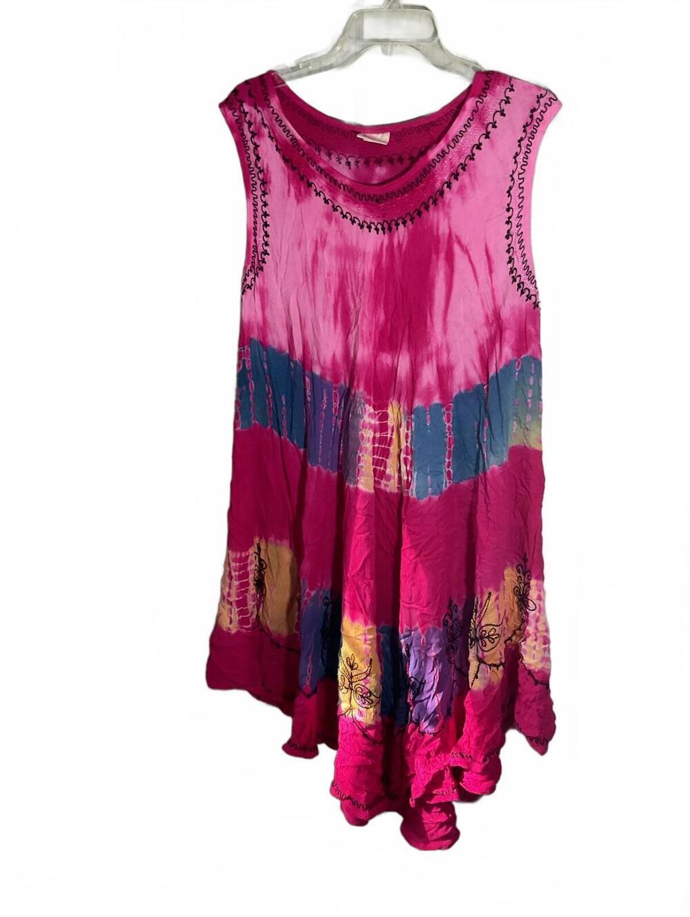 Colorful Boho Embroidered Tie-Dye Dress Plus Size Festival Hippie - Picture 2 of 9